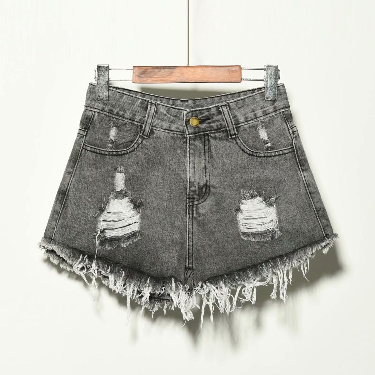 Women's Clothing Waist Fat Mm Loose Denim Shorts Women's Summer Large Size Hole Slimming Raw Edge Wide Leg A Line Hot Pants_mkmklike.com