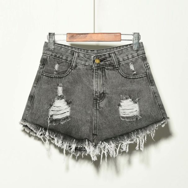 Women's Clothing Waist Fat Mm Loose Denim Shorts Women's Summer Large Size Hole Slimming Raw Edge Wide Leg A Line Hot Pants_mkmklike.com