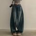 Korean High-Waisted Straight Jeans With Side Pleats – Vintage Washed Denim Pants (Dongdaemun Premium, Flared Leg Opening)_mkmklike.com