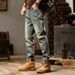 American Retro Yellow Mud Jeans Men's Trendy Brand Ancient Washed Jeans Men's Heavy Weight Tall Extended Jeans Men_mkmklike.com