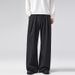 LKTM Old Fashioned Three Pleated Striped Curved Blade Jeans High End Wide Leg Men's Casual Dress Pants For Commuter_mkmklike.com