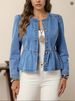 Women's Solid Color Denim Shirt Autumn 2026 European American Style Casual Versatile Pullover round Neck Puff Sleeve Top_mkmklike.com