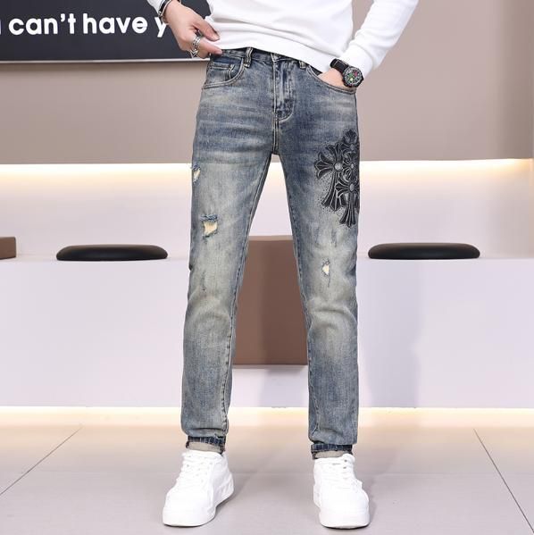 Men's Clothing New men's spring and summer fashion personality simple slim stretch jeans slim trend light color skinny pants_mkmklike.com