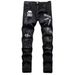 Men's Slim Straight Leg Jeans Heavy Embroidery Distressed Patches High Street Fashion_mkmklike.com