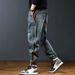 American Autumn New Splicing Jeans Men's Trendy Brand Loose Casual Washed Foot-tied Tooling Trousers Men's Trendy_mkmklike.com