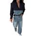 Women's Clothing Stitching Denim Jumpsuit High Waist Casual Straight Denim High Waist Straight Leg Casual Overalls Long Sleeve Stitching Design_mkmklike.com