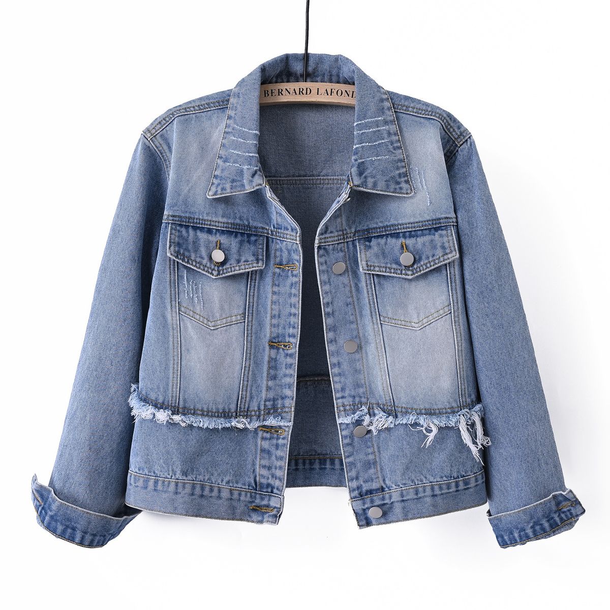 Women's Petite Short Denim Jacket Spring Style Versatile Slimming Waist Cinching Trendy Retro Top_mkmklike.com