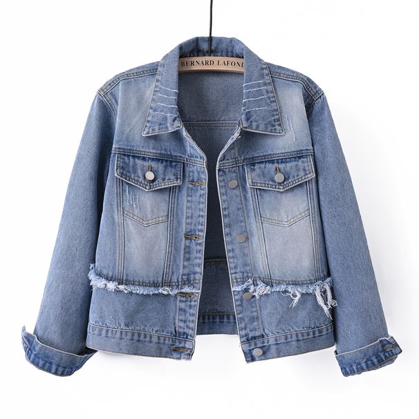 Women's Petite Short Denim Jacket Spring Style Versatile Slimming Waist Cinching Trendy Retro Top_mkmklike.com