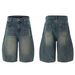 Men's Clothing & Archer0603 & Summer Shorts Versatile Distressed Trendy Vibe Jeans Men's Curved Blade Pants Wide Leg Capri Pants_mkmklike.com