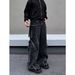 Unisex Vintage Cargo Jeans With Adjustable Belt & Multi-Pockets – Distressed Washed Denim Pants For Streetwear & Workwear Style_mkmklike.com