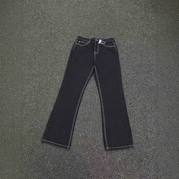 Vintage Washed Black Vibe Flared Jeans - High Street Style White Stitch Kenijima Loose Fit Long Pants For Men & Women_mkmklike.com