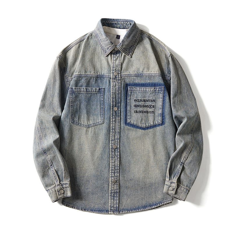 New Jacket Fat And Large Size, Handsome Denim Coat For Men, Muddy Yellow Embroidered Shirt_mkmklike.com