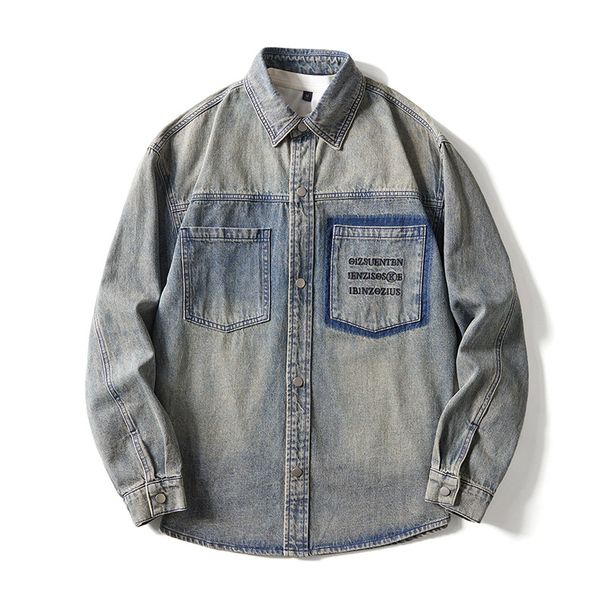 New Jacket Fat And Large Size, Handsome Denim Coat For Men, Muddy Yellow Embroidered Shirt_mkmklike.com