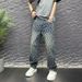 Men's All-Over Print Jacquard Jeans | Retro American Streetwear Baggy Straight Leg Pants For Casual Wear_mkmklike.com