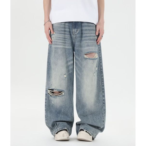 Men's Clothing Vintage Distressed Cat Whisker Jeans - Relaxed Fit Wide Leg Bootcut High Waist Denim Pants For Women_mkmklike.com