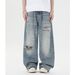 Men's Clothing Vintage Distressed Cat Whisker Jeans - Relaxed Fit Wide Leg Bootcut High Waist Denim Pants For Women_mkmklike.com