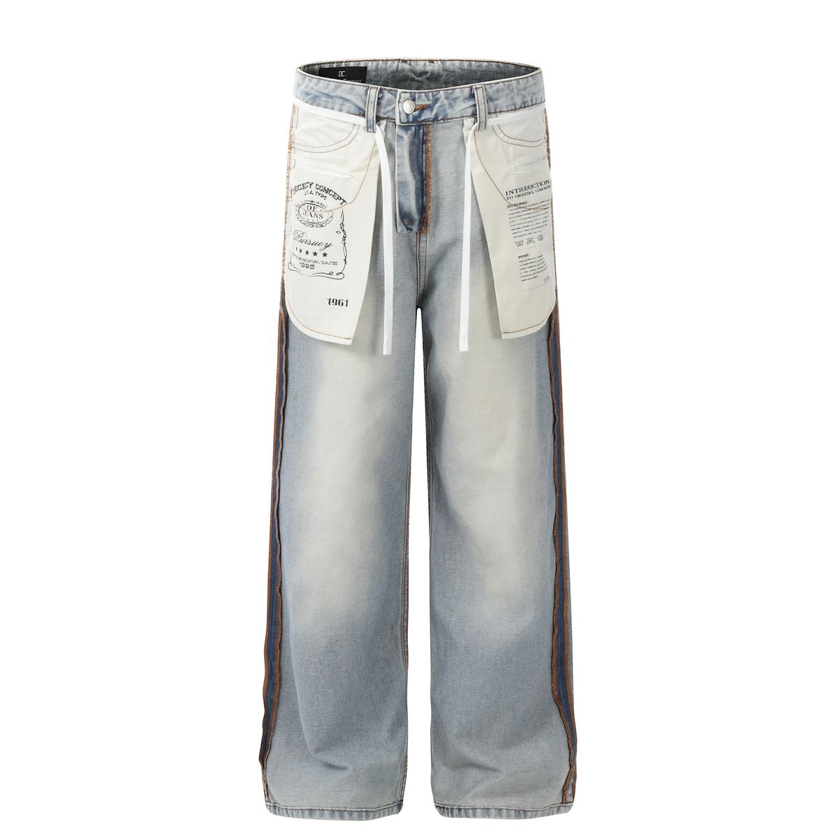 Men's Clothing Neutral High End Washed Blue Pocket Design Men's Loose Jeans_mkmklike.com