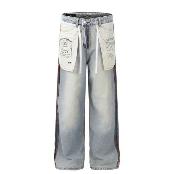 Men's Clothing Neutral High End Washed Blue Pocket Design Men's Loose Jeans_mkmklike.com