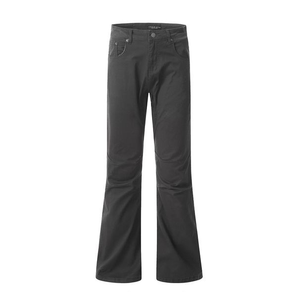 Vibe Trendy Flared Men's Solid Color Loose Jeans Long Design Sense Pleated Knee Hippie Niche Pants_mkmklike.com