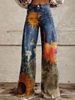 Ladies Eye‑Catching Y2k Flare Bottoms, Vintage Washed Star All‑Over Print High Waist Wide Leg Pants, Multiple Available Hues_mkmklike.com