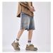 Men's Clothing Workwear Denim Shorts Men's High Street Fashion Straight Leg Fall Feeling Large Pocket Wide Leg Retro Cropped Trousers_mkmklike.com