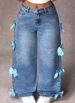 Women's Clothing Street Hot Girl Bow Collage Washed Jeans Straight Trousers_mkmklike.com