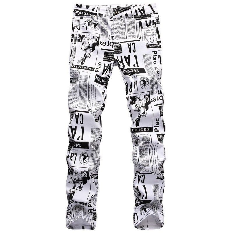 Men's Slim Fit Stretch Denim Jeans With Artistic Digital Print, Comfortable Casual & Night Out Style_mkmklike.com