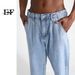 EF JEANS | 2023 New Product, Thin Casual Denim Trousers For Men And Women Elastic Waist Light Blue Retro Trendy Versatile_mkmklike.com