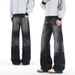 Men's Lightning Bolt Jeans – Distressed Denim Pants With Vintage Wash, Straight To Slight Flare Fit, Retro High Street Fashion Trousers_mkmklike.com