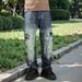 Men's High-Street Distressed Paint-Splatter Jeans – Ripped & Washed, Straight-Leg Relaxed Fit (Sizes 28-38, 80% Cotton Stretch, Vintage Blue)_mkmklike.com