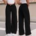 High Waisted Loose Fitting Wide Leg Trousers Floor Length Black Straight Leg Jeans for Women_mkmklike.com
