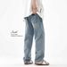 Men's Light Wash High Street Jeans Relaxed Straight Fit Vintage Washed Wide Leg Trousers Casual Wear_mkmklike.com