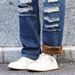 Men's Distressed Patchwork Relaxed Fit Fleece-Lined Straight Leg Denim Pants For Winter - Casual Streetwear Style_mkmklike.com
