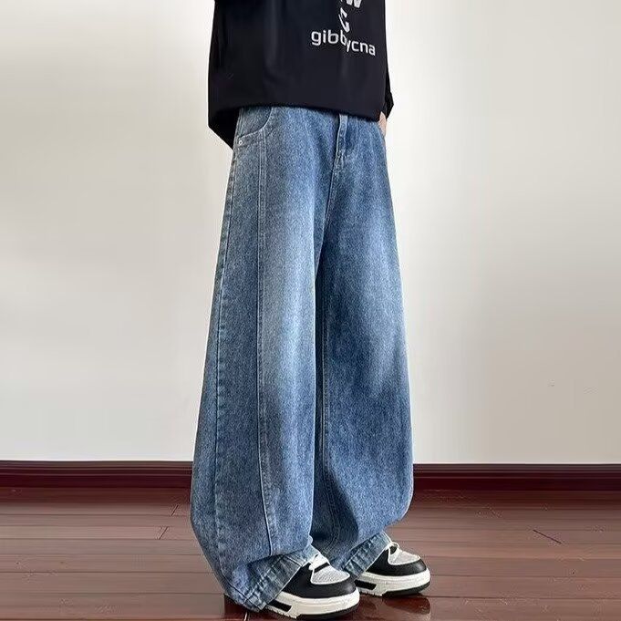 Men's Clothing Men's Retro Streetwear Deconstructed Curved Scimitar Jeans Spring American High Street Style Semi Elastic Waist Long Pants_mkmklike.com