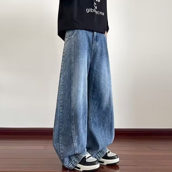 Men's Clothing Men's Retro Streetwear Deconstructed Curved Scimitar Jeans Spring American High Street Style Semi Elastic Waist Long Pants_mkmklike.com