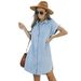 loose short-sleeved light-colored women's outer denim dress_mkmklike.com