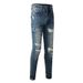 Men's Clothing European And American Trendy Brand Men's Ripped Jeans Men's Casual Pants Slim Fit Patchwork Men's Denim Trousers 9309_mkmklike.com