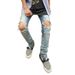 FOG Style Zippered Cuffs, Button Placket, Men's Oversized And Distressed Small Leg Jeans_mkmklike.com