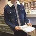 Fleece Denim Jacket Men's Lamb Wool Denim Jacket Loose Plus Size Cotton Coat_mkmklike.com