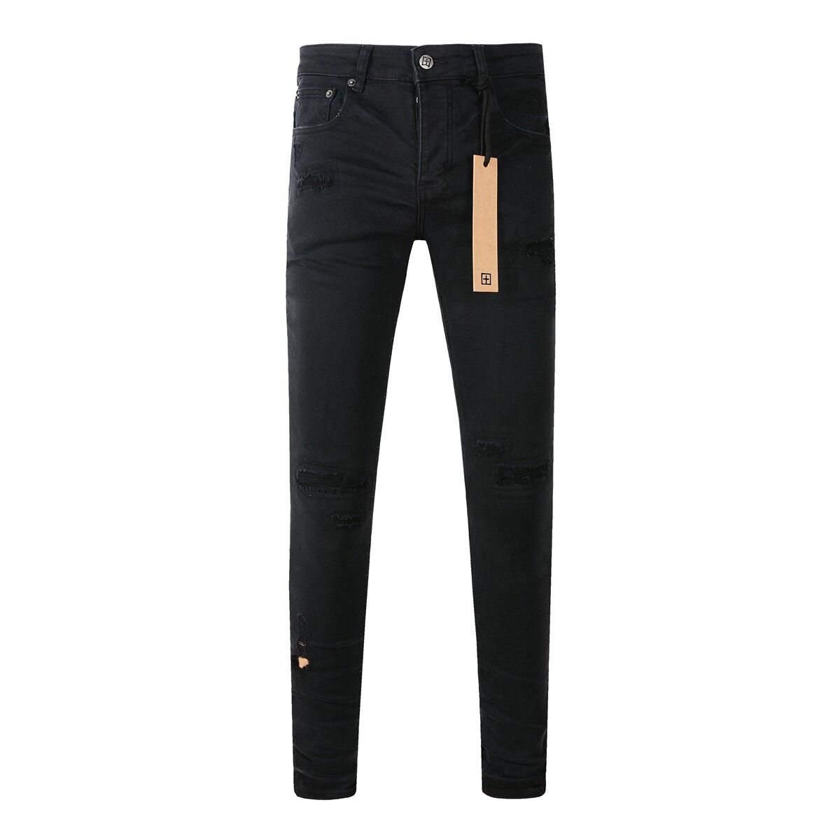 Unisex Y2K Dark Streetwear Stacked Flared Jeans, Matte Black With Light Ripped Details & Checkerboard Letter Patch, Breathable For Summer_mkmklike.com
