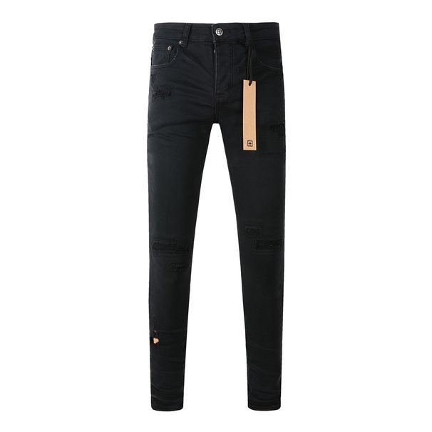 Unisex Y2K Dark Streetwear Stacked Flared Jeans, Matte Black With Light Ripped Details & Checkerboard Letter Patch, Breathable For Summer_mkmklike.com