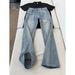 Icy Blue Washed Bootcut Jeans – Vintage-Inspired Cleanfit Denim With Subtle Flare & Distressed Details_mkmklike.com