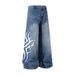 Tattoo Print Jeans For Men High Street Trend Ins Loose Design Wide-Leg Long Dad Pants_mkmklike.com