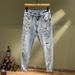 Men's Trendy Ripped Skinny Jeans Stretchy Slim Fit Embroidered Patches Spray Paint Casual Trend Brand_mkmklike.com