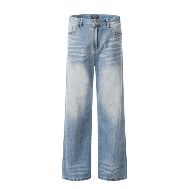 Vintage Washed Blue Jeans For Men & Women - Classic Straight Leg, Mid Rise, Comfortable Cotton Denim Pants With Cat Whisker Details_mkmklike.com