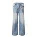 Vintage Washed Blue Jeans For Men & Women - Classic Straight Leg, Mid Rise, Comfortable Cotton Denim Pants With Cat Whisker Details_mkmklike.com