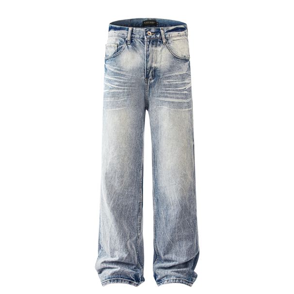 Men's Clothing Retro Trend Street Style Old Washed Design Straight Men's Denim Trousers_mkmklike.com