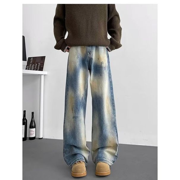 Men's Clothing Retro Wasteland Style Ripped Jeans Trendy Design Sense High End Youth Trendy Cotton Pants_mkmklike.com