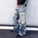 Men's Clothing Distressed Hand Painted Graffiti 3D Print Loose Straight Leg Jeans Unisex Baby Denim King American Style_mkmklike.com