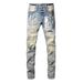 High Street Trend Brand AMR Spring Summer New Paint Splatter Light Color Ripped Jeans Men Elastic Slim Fit Skinny Pants_mkmklike.com